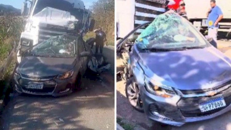 Motorista morre após carro colidir com carretas na BR-101 em Ibiraçu