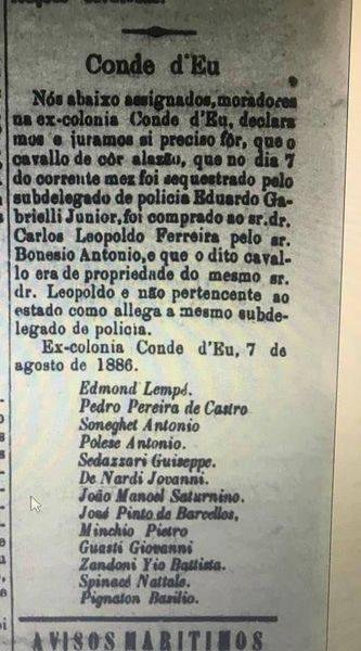 Coluna Geremias Pignaton: o que acontecia em Ibiraçu em Agosto de 1886?