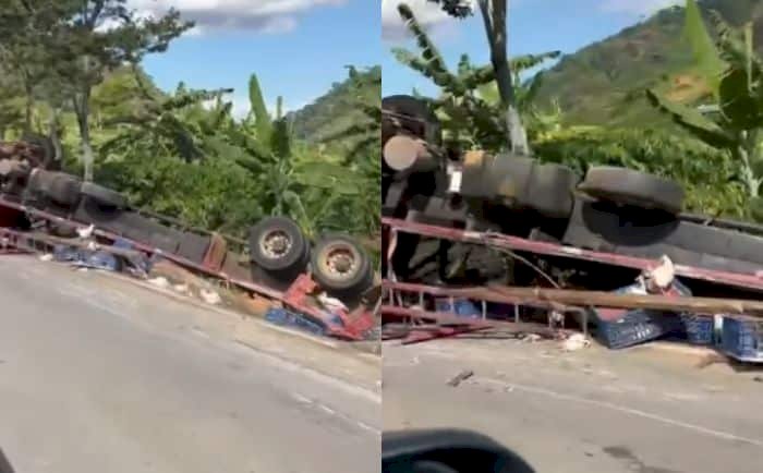 Caminhão tomba em rodovia que liga Fundão x Santa Teresa